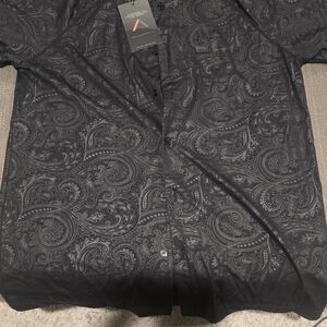 Black Paisley Luxury Button Down Swim Shirt And Trunks